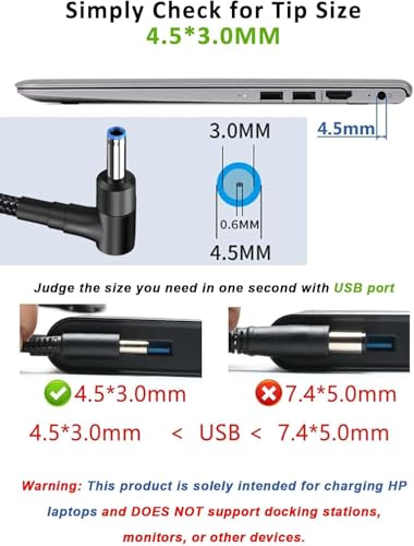 Image of WISTAR USB C to 4.5mm Laptop Charging Cable Adapter Male Type C to Right Angle DC 4.5 x 3.0mm Converter 1.M 65W PD Power Charger Supply Extension Cord for Stream 11 13 14 15 Pavilion Spectre