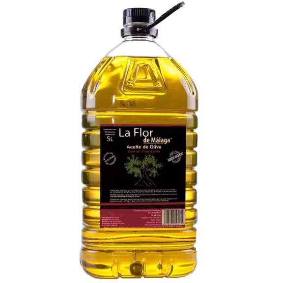 Aceite De Oliva Intenso La Flor De Málaga - Garrafa PET 5 Litros con Asa Negra, Ideal para Cocinar, Aliñar Ensaladas, Freír y Disfrutar en Crudo. Calidad y Versatilidad en Cada Gota (1 Garrafa 5L).