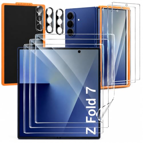 V-PORYADKU 3 Pack for Samsung Galaxy Z Fold 7 Screen Protector (8.0 inches) + 3 Pack Camera Lens Protector Inside Flexible Film Anti-Scratch Fingerprint Unlock HD Clear Case Friendly