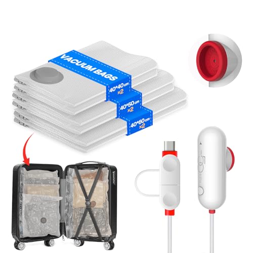 Sacchetti Sottovuoto Vestiti con Pompa USB, 6 Pezzi di Buste Sottovuoto Vestiti...