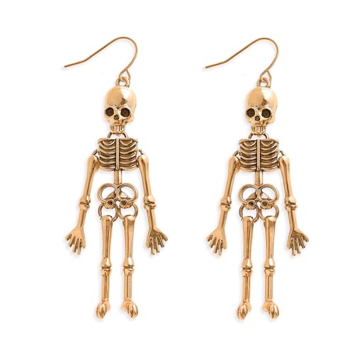 Frigotine Halloween Rose Gold Skull Skeleton Drop Dangle Earrings for
