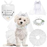 SCENEREAL Dog Bandanas Dress Set for Small Dogs, Dogs Wedding Outfit with Flower Collar Veil, Puppy Party Supplies Pet Tutu Skirt Costume