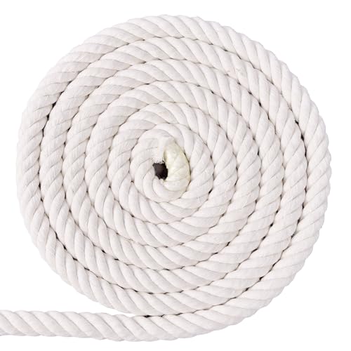 XINSHUNCAN Cotton Rope 20mm 5M,Natural White Thick 4 Strand Twisted Cotton Rope for DIY Craft,Wall Hanging,Plant Hangers,Macrame,Gardening,Knotting Decorative Projects
