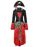 xxxiticat Women's Halloween Gothic Caribbean Pirate Cosplay Costume Dress Hat Party Clothes Stage Animation Costume(RE,XL) Red