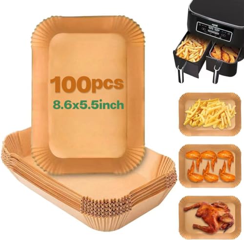 100PCS Air Fryer Liners for Ninja Foodi Dual Air Fryer DZ201/DZ401, Air Fryer Parchment Paper Liners, Rectangle Disposable Paper Liner,Airfryer Liners by BAYAGIN - Used condition - CA$15.69