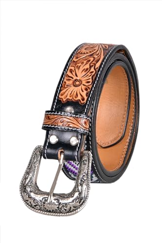Western Tooled Leather Beaded Belt For Men and Women 30IS1103