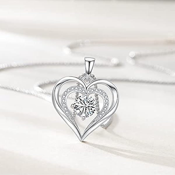 Praelinos Kärlek Hjärta Månadssten Halsband för Kvinnor 18K Vitguld Pläterat Hänge Halsband 5A Kubisk Zirkonia Årsdag Födelsedag Smycken Gåvor för Kvinnor Mamma Fru Flickvän Henne (Vit)