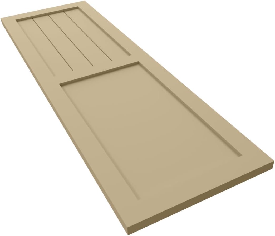 Ekena Millwork 18"W x 25"H True Fit PVC Farmhouse/Flat Panel Combination Fixed Mount Shutters, Natural Twine (Per Pair - Hardware Not Included)