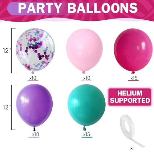 Image of HILAVO Pink Purple Blue Balloons 12 Inch 60 Pcs Mermaid Latex Balloons | Hot Light Pink Teal Blue Purple Balloon Confetti Balloons for Kids Magic Theme Princess Birthday Baby Shower Party Decor