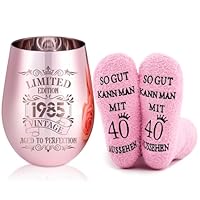 Geiserailie Lustige 40/60 Geschenke für Frauen zum Geburtstag inklusive Rosé Vergoldetes Weinglas mit Gravur und Geburtstagssocken Geschenk zum Hochzeitstag Rotweingläser und Strümpfe für Damen(40)
