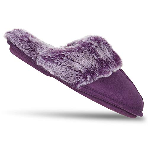 Image of Jessica Simpson womens Comfy Faux Fur House Slipper Scuff Memory Foam Slip on Anti-skid SoleSlipper