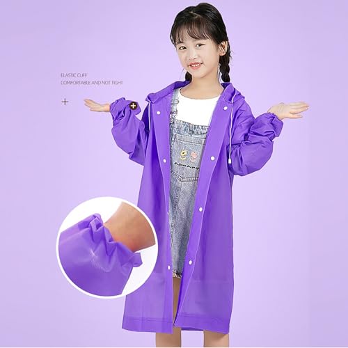 BILIKEYU Raincoats for Kid Long Sleeve Buttons Down Reusable Rain Ponchos with Hood Rain Coats for Boys and2