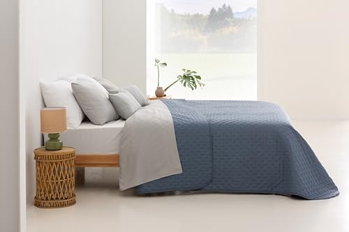 Miniatura 2 de Todocama Colcha Boutí Fina Con Diseño Estrella, Para Primavera, Verano, Otoño E Invierno. 100 Microfibra Extra Suave. Cubre Cama Multiusos. Cama 80 90-180x260cm Azul Grisáceo