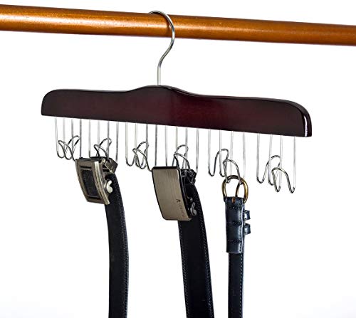 Amber Home Wood Belts Hangers, 12 Storage Ties Racks Wooden Holder with Smooth Cherry Color, Multifunctional Collection Closet Accessory Organizer for Necktie Scarves