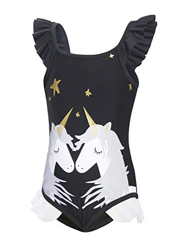 Jurebecia Garota de maiô de uma peça adorável vigor juvenil moda unicórnio preto e rosa,M