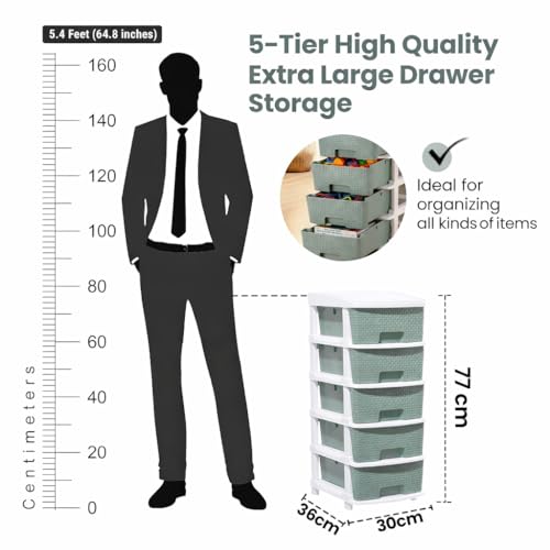 Image of Plastic Modular Drawer Storage Chest Of Drawers Organizer Storage Box, Large Stomo Racks For Multipurpose Anti-slip Shoes Organizers (Green, 5 Layer)