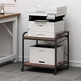Fannova Under Desk Printer Stand, 20 Inches Deep Large Printer Table with Height Adjustable Storage Shelf, 2 Tier Rolling Printer Cart with Wheels for Home Office - Rustic Brown