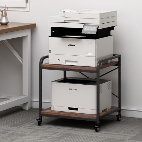 Under Desk Printer Stand with 2-Tier Storage (20 x 20) Rustic Brown