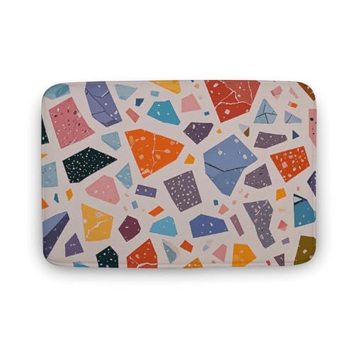 QWNMD 15.7"x23.6" Bathroom Rug Terrazzo Marble Pastel Bath Mat Decor