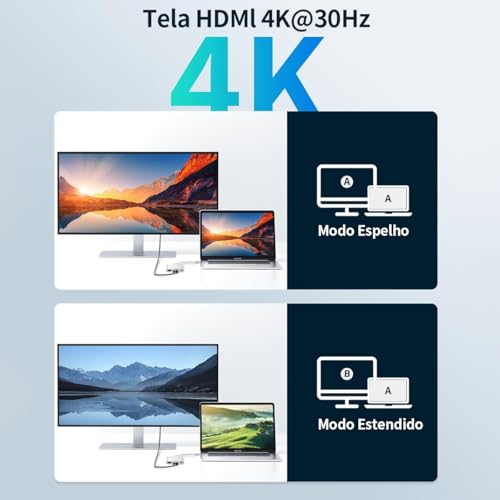 Adaptador USB-C para HDMI 4K, USB 3.0, Carga PD Rápida, Compatível com MacBook, Thunderbolt 3, Samsu