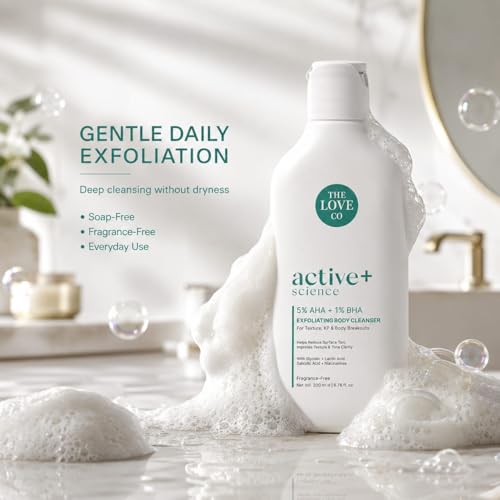 Image of THE LOVE CO. 5% AHA + 1% BHA Body Wash for Strawberry Skin, Rough Bumpy Skin, Tan Removal & Clogged Pores, Exfoliating Body Cleanser for Smooth Glowing Skin, 200ml
