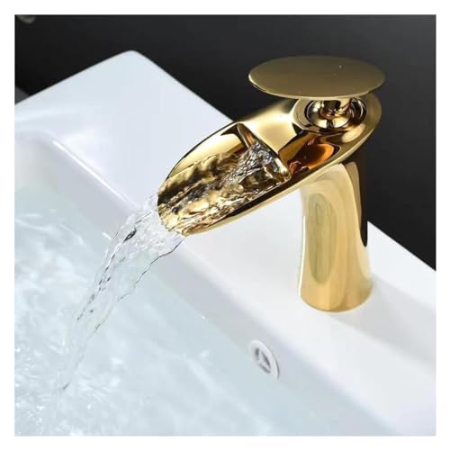 Robinet cascade pour évier et salle de bain chic, mitigeur chaud froid doré