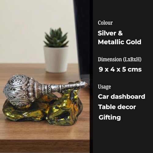 Image of Bajrangbali Gada Showpiece for Home Temple, Car Dashboard & Office Desk | Silver Hanuman Gada Resin Statue with Metalllic Gold Stone Base | Spiritual Table Decor Gift (9 x 4 x 5 cms)