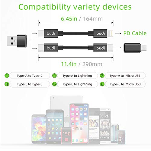 BUDI MFi Certified USB Type C Cable and 3 Types USB Adapter Combination Set USB Adapter Kit Cable Convertor Storage Box for Traveling Phone Pad Charging PC Computer Data Transfer