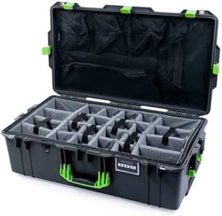 Pelican Charcoal & Lime Green 1615 air case with grey dividers & mesh lid organizer.