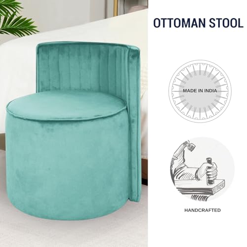 Image of Ottoman Stool for Living Room | Poof Puffy Foot Rest Stool | Upholstered Sitting Pouffe with Backrest | Pouf Mudda for Dressing Table, Home Decor & Office (Aqua Blue)