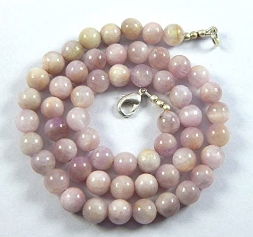 Kunzite 7mm collier perles rondes violet clair naturelles de 43cm