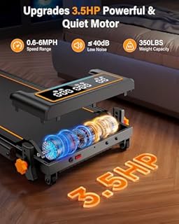 Treadmill Walking Pad with 15% Incline/Handle Bar/2 LED Display, 3.5HP Portable Treadmills for Home Small, Foldable Walking Pad Treadmill 350+lb Capacity, Smart App, 4 Adjustable Incline, RGB Light