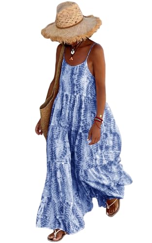Image of PRETTYGARDEN Women Summer Dresses 2026 Spaghetti Strap Scoop Neck Floral Maxi Dress Flowy Boho Long Sundress with Pockets