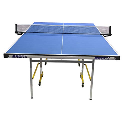 Image of Bronx Duro Table Tennis Table with 18 mm Both Side Laminated Blue top and 50 mm Wheel (2 bat, 3 Balls and 1 Cover)