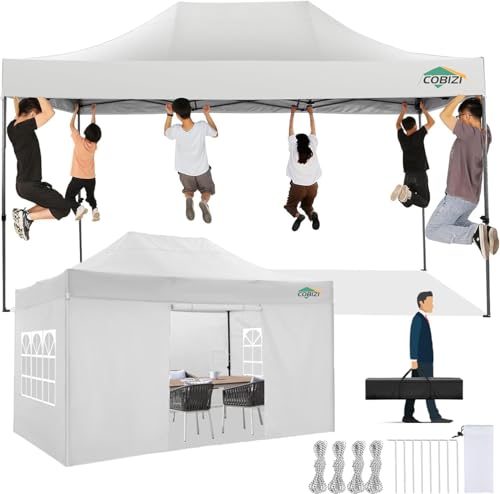 COBIZI Faltpavillon 3x4.5 m Wasserdicht Stabil Winterfest mit Seitenwand, Pop-up Pavillon Partyzelt, Sonnenschutz Gartenpavillon, Robustes Faltbares Zelt mit Tasche mit Rollen (3 × 4.5 m, Schwarz)