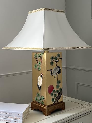 China Warehouse Direct Table Lamp Oriental Chinese Furniture, Gold Leaf Lamp with Shade