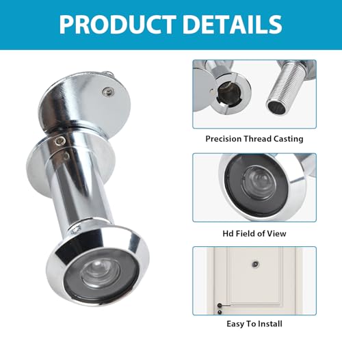 Türspion mit Weitwinkel 220° und Sichtschutz,Edelstahl Optik,Ø 14-18mm Bohrloch,Hochwertige Echtglaslinse,Türspion Abdeckung,Sicherheit für 35-60mm Dicke Türen (Silber)