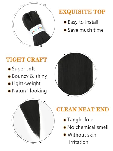 Pre Stretched Braiding Hair Long Braid 26 Inch,#1B Color 3 Packs Braiding Hair Extensions Professional Itch Free Hot Water Setting Perm Yaki Texture Prestretched Braiding Hair(1B,3pack) - Image 5