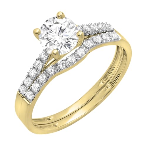 Dazzlingrock Collection 5.8mm Center Round Moissanite & White Diamond Wedding Ring Set in 14K Solid Gold