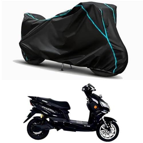 Image of Waterproof Bike Body Cover Compatible for | Okinawa iPraise+ | Taffeta Fabric, Sky Piping Design, Bottom Elastic Fit | Dustproof, Sun UV & Rain Protection for All Weather.