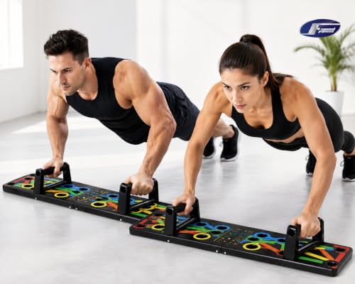 Image of Foldable Push-Up Trainer Board | Multi-Position Push Up Board with Color-Coded Muscle Target System | Portable Home Gym Fitness Equipment with Handles