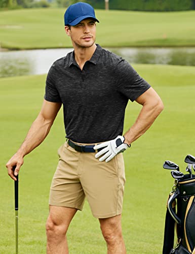 Crz Yoga Men's Short Sleeve Golf Polo Shirts Quick Dry Athletic T-Shirts Moisture Wicking Slim Fit Gym Workout Tees Black Bronzer Heather X-Large #TOP4