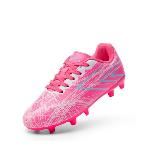 DREAM PAIRS Boys Girls Soccer Cleats Kids Youth Firm Ground Football Shoes for Little/Big Kid,Size 13 Little Kid,Hot Pink,KKUMSO2509