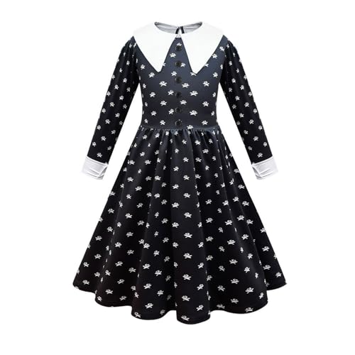 Girls Princess Dress Floral Black Dresses Lapel Long Sleeve Halloween Outfits