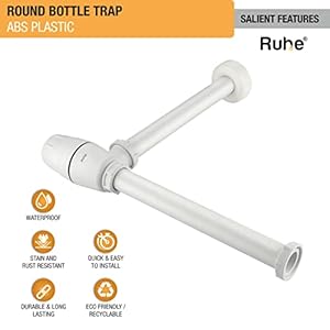 Ruhe® ABS Bottle Trap for Washbasins | Matte Finish Bottle Trap With Wall Flange and 12 Inches Pipe | Round | Ivory