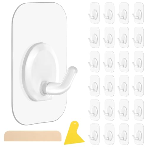HOTUT 24 Pezzi Autoadesivi Ganci Adesivi Trasparenti, Gancio Adesivo Carico Massimo 5kg, Impermeabili Senza Chiodi Ganci Adesivi per Bagno Cucina Ufficio, per Appendere Asciugamani Vestiti Chiavi
