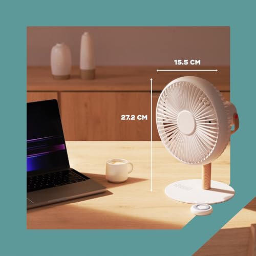 Image of NUUK LIT Cordless & Rechargeable 7 Inch Table Fan with Night Light & Remote Control | Auto Oscillation with 4 Wind Modes | BLDC Fan with Up To 12 Hour Run Time | Portable Table Fan for Home, Office