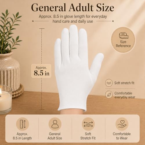 Guantes de algodón blanco para eccema y manos secas, 10 pares elásticos 7