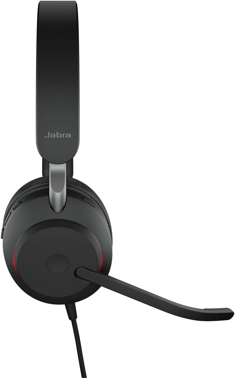 Jabra Evolve2 40 SE Wired Extended USB-C Cable, Noise-Cancelling Stereo Headset with 3-Mic Call Technology, Works with Zoom and Google Meet, Black