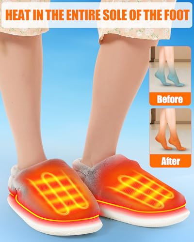 Heated Slippers - Foot Warmer for Men & Women, Electric Heating Slippers, Upgraded 4000mAh Battery Pack (Upgraded Heeled Slippers, Women ...
